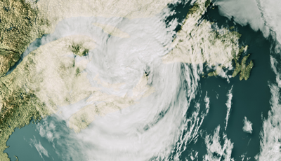 Satellite image of hurricane making landfall